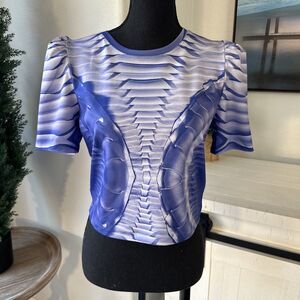 NEW Making The Cut‎ Crop Top Women Size XS Blue Abstract Short Sleeve Stretch
